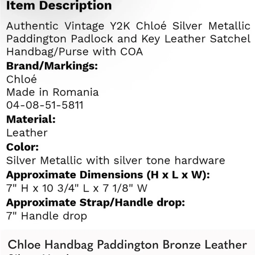 Chloé COA FALL ‘05 Paddington Metallic Taupe Leather-Lock & Key RARE RELEASE - Picture 13 of 16